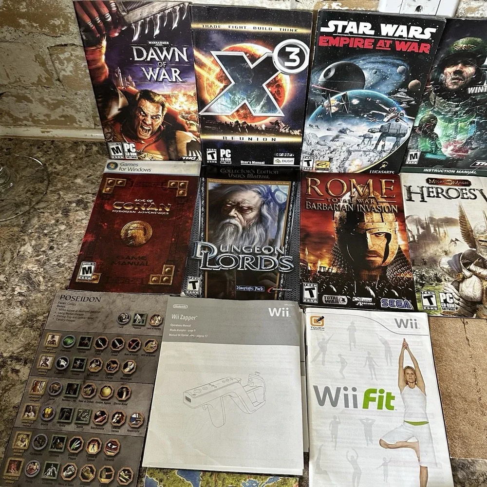 25 Vintage Retro PC Game Manuals, Insert Lots, & Maps Rome Medieval Dungeon Hero